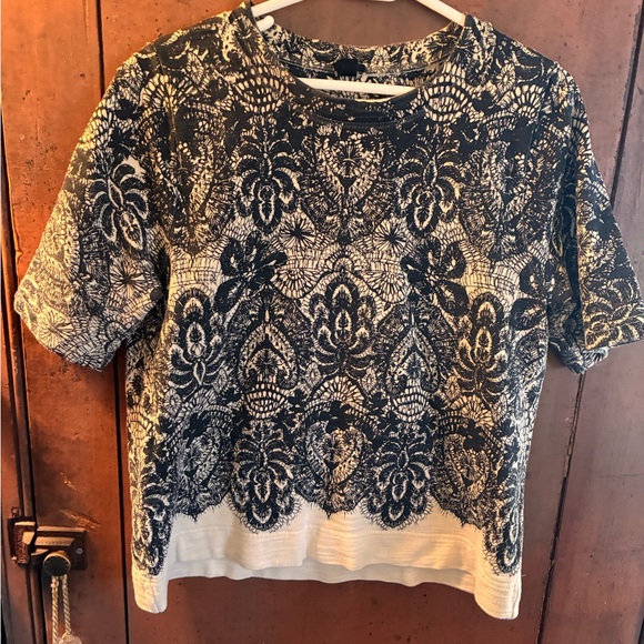 J. Crew Tops - J. Crew Black and Cream Lace Short Sleeve Top